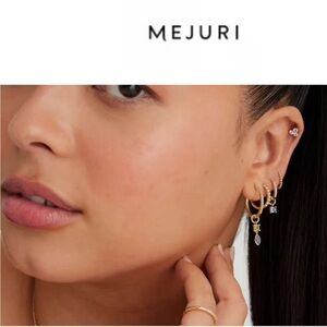 Mejuri 14k single duo gemstone drop hoop charm